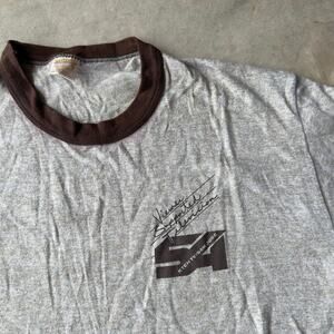 VINTAGE 70S BROWN RINGER T-SHIRT GOLD TAG SAN JOSE CALIFORNIA SPORTWEAR MENS XL